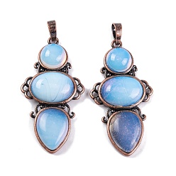 Опал Opalite подвески, покрытие стойки латунные подвески в виде цветов, без кадмия и без свинца, Красная медь, 47x24x6.5 мм, отверстие : 7.5x5 мм