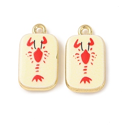 Креветка Двусторонние печатные подвески из сплава, прямоугольник амулеты, стойки покрытие, золотые, креветки прелести, 21.5x12x4 мм, отверстие : 1.8 мм