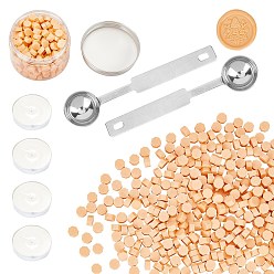 Сэнди Коричневый Наборы частиц сургуча для печати в стиле ретро, с ложкой из нержавеющей стали, свеча, пластиковые пустые контейнеры, песчаный коричневый, 9 мм, 300 шт