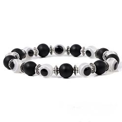 Black Onyx 8Круглые матовые браслеты из натурального черного оникса (окрашенного и подвергнутого термической обработке) диаметром мм и стеклянных бусин, имитирующих «оберег от сглаза»., платина, 7.48 дюйм (19 см)