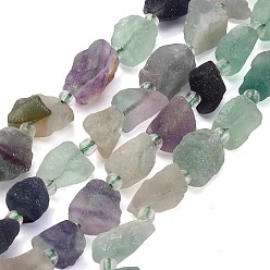 Fluorite Raw Rough Natural Rainbow Fluorite Beads Strands, Nuggets, with Seed Beads, 11~28x9~13x6~10mm, Hole: 1mm, about 24~29pcs/strand, 14.96''(38cm)~15.75''(40cm)