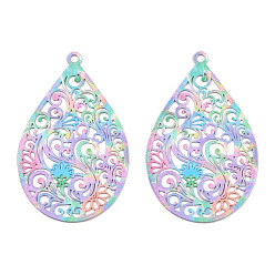 Светло-Синий Окрашены распылением 430 филигранные большие подвески из нержавеющей стали, гравированные металлические украшения, слеза, голубой, 45x28.5x0.5 мм, отверстие : 2 мм