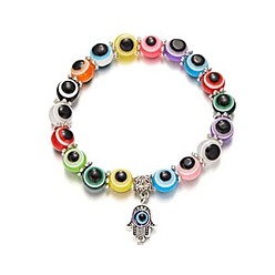 colorful Resin Bead Evil Eye Bracelet with Hamsa Hand Pendant Jewelry