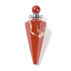 Красный Камень Натуральная красная яшма, граненый конус, открывающийся флакон для духов, большие подвески, с 304 фурнитурой из нержавеющей стали, цвет нержавеющей стали, 49.5~51.5x18.5x18.5 мм, отверстие : 1.8 мм