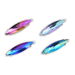 Mixed Color K9 Glass Pendants, with Light Gold Plated Brass Findings, Cadmium Free & Lead Free, Faceted, Horse Eye, Mixed Color, 37.5x9.5x6mm, Hole: 1.5mm