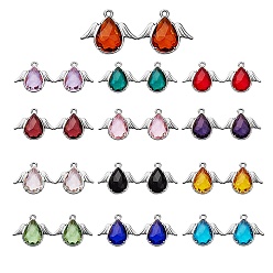 Silver 26 Pcs 13 Colors Faceted Glass Pendants, with Eco-Friendly Alloy Findings, Cadmium Free & Nickel Free & Lead Free, Angel, Silver, 18x22x4.5mm, Hole: 1.6mm, 2pcs/color