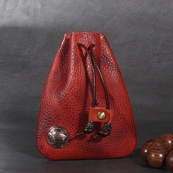FireBrick Leather Pouches, Coin Pouch, Drawstring Bag for Men, FireBrick, 13x10.5cm