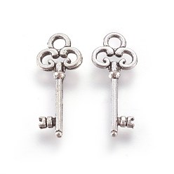 Antique Silver Tibetan Style Alloy Pendants, Skeleton Key, Lead Free & Cadmium Free, Antique Silver, 21x8x2mm, Hole: 2mm