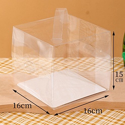 Clear Foldable Transparent PET Cakes Boxes, Portable Dessert Bakery Boxes, Rectangle, Clear, 16x16x15cm