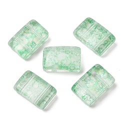 Hellgrün 2-Loch-Einbrennlack, transparente Glasperlen, Rechteck, hellgrün, 17.5x11.5x7 mm, Bohrung: 1.6 mm, ca. 387 Stk. / 1000 g