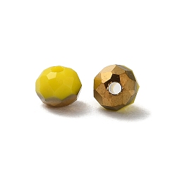 Yellow Electroplate Glass Beads, Half Golden Plated, Faceted, Rondelle, Yellow, 4.3x3.7mm, Hole: 1mm, 500pcs/bag