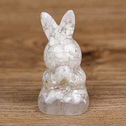 Quartz Crystal Resin Home Display Decorations, with Sequin and Natural Quartz Crystal Chips Inside, Rabbit, 40x40x73mm