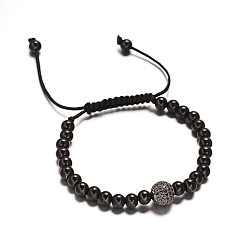 Bronze Rondes bracelets tressés de perles 304 en acier inoxydable, avec accessoire zircone cubique micro pave en laiton, gris anthracite, 50~90mm