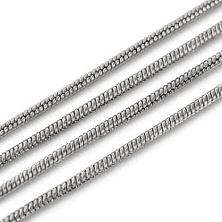 Stainless Steel Color Tarnish Resistant 3.28 Feet 304 Stainless Steel Round Snake Chains, Stainless Steel Color, 0.9mm
