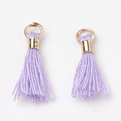 Lilac Polycotton(Polyester Cotton) Tassel Pendant Decorations, Mini Tassel, with Brass Findings, Light Gold, Lilac, 10~15x3~4mm, Hole: 2mm