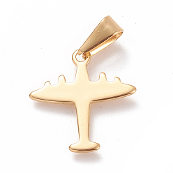 Golden 304 Stainless Steel Pendants, Large Hole Pendants, Airplane, Golden, 20.5x19.5x1mm, Hole: 8x3mm