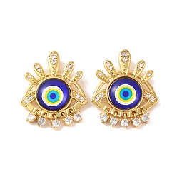 Прусский Синий Стойка металлическая латунная микропрофилированная кубическая циркония подвески, со стеклом, долговечный, злые глаза, реальный 18 k позолоченный, берлинская лазурь, 30x24.5x5.5 мм, отверстие : 6x3 мм
