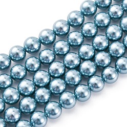 Небесно-голубой Оболочки жемчужина бисер нитей, круглые, голубой, 6.5 мм, отверстие : 1 мм, около 64 шт / нитка, 15.75'' (40 см)