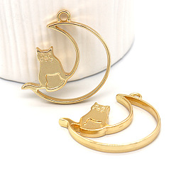 Light Gold Alloy Open Back Bezel Moon Cat Pendants, for DIY UV Resin, Epoxy Resin, Pressed Flower Jewelry, Light Gold, 37x37x3.5mm