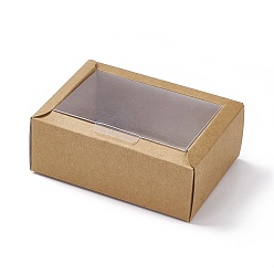 BurlyWood Cardboard Paper Gift Box, with Plastic Clear Window, Rectangle, BurlyWood, Fold: 11.1x8.1x4.1cm