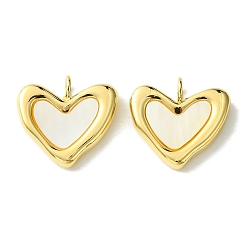 Real 14K Gold Plated Ion Plating(IP) 304 Stainless Steel Pave Shell Heart Charms, Valentine's Day, Real 14K Gold Plated, 14x15x3mm, Hole: 2.5mm
