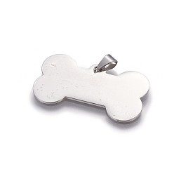 Stainless Steel Color 304 Stainless Steel Pendants, Bone, Stainless Steel Color, 22x40x1mm, Hole: 3x6mm