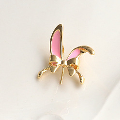 Pink Brass Enamel Head Pins, for Ghost Witch Baroque Pearl Making, Rabbit Ear, Golden, Pink, 22x18mm