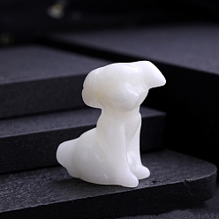 White Jade Natural White Jade Carved Dog Statue, Reiki Stone for Home Office Desktop Feng Shui Decoration, 32x25mm