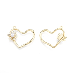 Light Gold Alloy Rhinestone Pendants, with Acrylic Pearl Beads, Heart with Flower, Light Gold, 38.5x40.5x8.5mm, Hole: 2mm