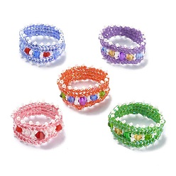 Mixed Color Glass Beaded Stretch Rings for Women, Mixed Color, Inner Diameter: 17~18mm