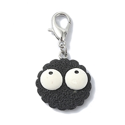 Black Biscuits with Eyes Opaque Resin Pendant Decorations, with Zinc Alloy Lobster Claw Clasps, Black, 42mm