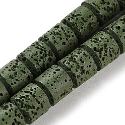 Темно-оливково-зеленый Нити синтетических бусин, окрашенных в лавовый камень, баррель, темно-оливковый зеленый, 8~9x8~9 мм, отверстие : 1 мм, около 47 шт / нитка, 15.28'' (38.8 см)