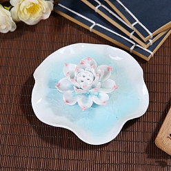 Light Sky Blue Porcelain Incense Burners,  Lotus with Leaf Incense Holders, Home Office Teahouse Zen Buddhist Supplies, Light Sky Blue, 110x110mm