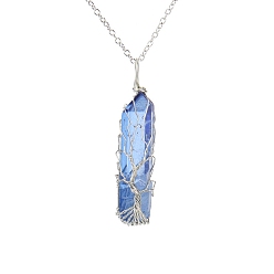 Royal Blue Dyed Natural Quartz Crystal Pendant Necklace, Irregular Bullet, Royal Blue, 20.47 inch(52cm)