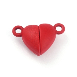 Red Alloy Magnetic Clasps with Loops, Heart, Red, 15x9.5x6mm, Hole: 1.5mm