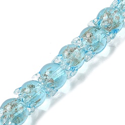 Светло-Голубой Нити золотых песочных бусин лэмпворк, тюльпан, Небесно-голубой, 12x10 мм, отверстие : 1.2 мм, около 33 шт / нитка, 31~32 см