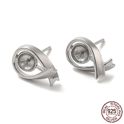 Real Platinum Plated Rhodium Plated 925 Sterling Silver Stud Earring Findings, for Half Drilled Beads, Ribbon, with S925 Stamp, Real Platinum Plated, 12.5x8mm, Pin: 0.9mm and 11x0.9mm