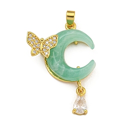 Бирюза Стойка металлическая латунная микропрофилированная кубическая циркония подвески, cmолой, долговечный, реальный 18 k позолоченный, луна и бабочка, бирюзовые, 33x20x7.5 мм, отверстие : 2.5x3.5 мм