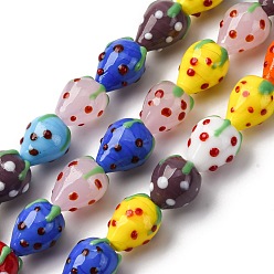 (52) Непрозрачная лаванда Бусы лэмпворк ручной работы, клубника, разноцветные, 14.5~15.5x12~13 мм, отверстие : 1.6 мм, около 19~20 шт / нитка, 11.42''~11.81'' (29~30 см)