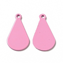 Pearl Pink Spray Painted 201 Stainless Steel Pendants, Teardrop Charm, Pearl Pink, 19x11x1mm, Hole: 1.4mm