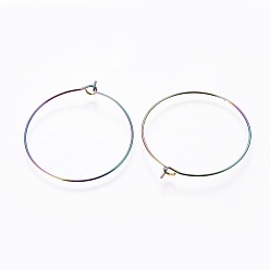 Rainbow Color Ion Plating(IP) 304 Stainless Steel Hoop Earring Findings, Wine Glass Charms Findings, Ring, Rainbow Color, 21 Gauge, 34x0.7mm, Inner Diameter: 33mm