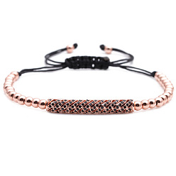 Rose gold curved tube Zircon Inlaid Round Bent Pipe Diamond Ball Chain Bracelet - European and American Style