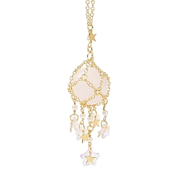 Quartz Crystal Natural Quartz Crystal with Rack Plating Brass Pendants Decorations, Plastic Imitation Pearl and Glass Beads, Cadmium Free & Lead Free, Round, 7-5/8 inch(19.5cm)