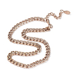 Rose Gold Ion Plating(IP) 304 Stainless Steel Diamond Cut Cuban Link Chain Necklace, Rose Gold, 16.14 inch(41cm)