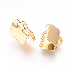 Golden 304 Stainless Steel Ribbon Crimp Ends, Rectangle, Golden, 9x10.5mm, Hole: 2x3.5mm