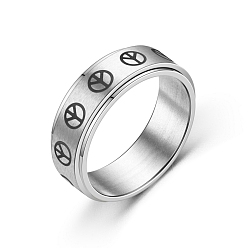 Stainless Steel Color Peace Sign Titanium Steel Rotating Finger Ring, Fidget Spinner Ring for Calming Worry Meditation, Stainless Steel Color, US Size 6(16.5mm)