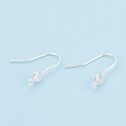 Серебро Латунные крючки для сережек, с прозрачным кубическим цирконием и вертикальной петлей, плоско-круглые, серебряные, 18~20.5x4.5 мм, отверстие : 1~1.2 мм, 20 датчик, штифты : 0.8 мм