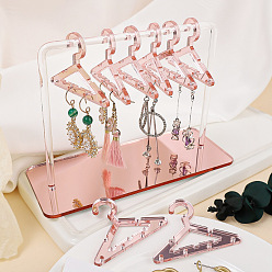 Misty Rose Acrylic Earrings Display Stands, Clothes Hangers Shaped Dangle Earring Organizer Holder, with 8Pcs Mini Hangers, Misty Rose, 6x15x12cm