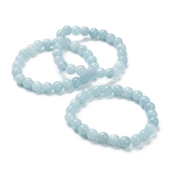 Other Jade Dyed Natural Jade Beaded Stretch Bracelets, Imitation Aquamarine, Round, Beads: 8~8.5mm, Inner Diameter: 2-1/8 inch(5.5cm)