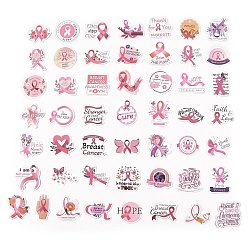 Pink 50Pcs Cartoon Vinyl Pink Ribbon Stickers, Waterproof Breast Cancer Decals for DIY Scrapbooking, Art Craft, Pink, 33~52x30~50x0.2mm